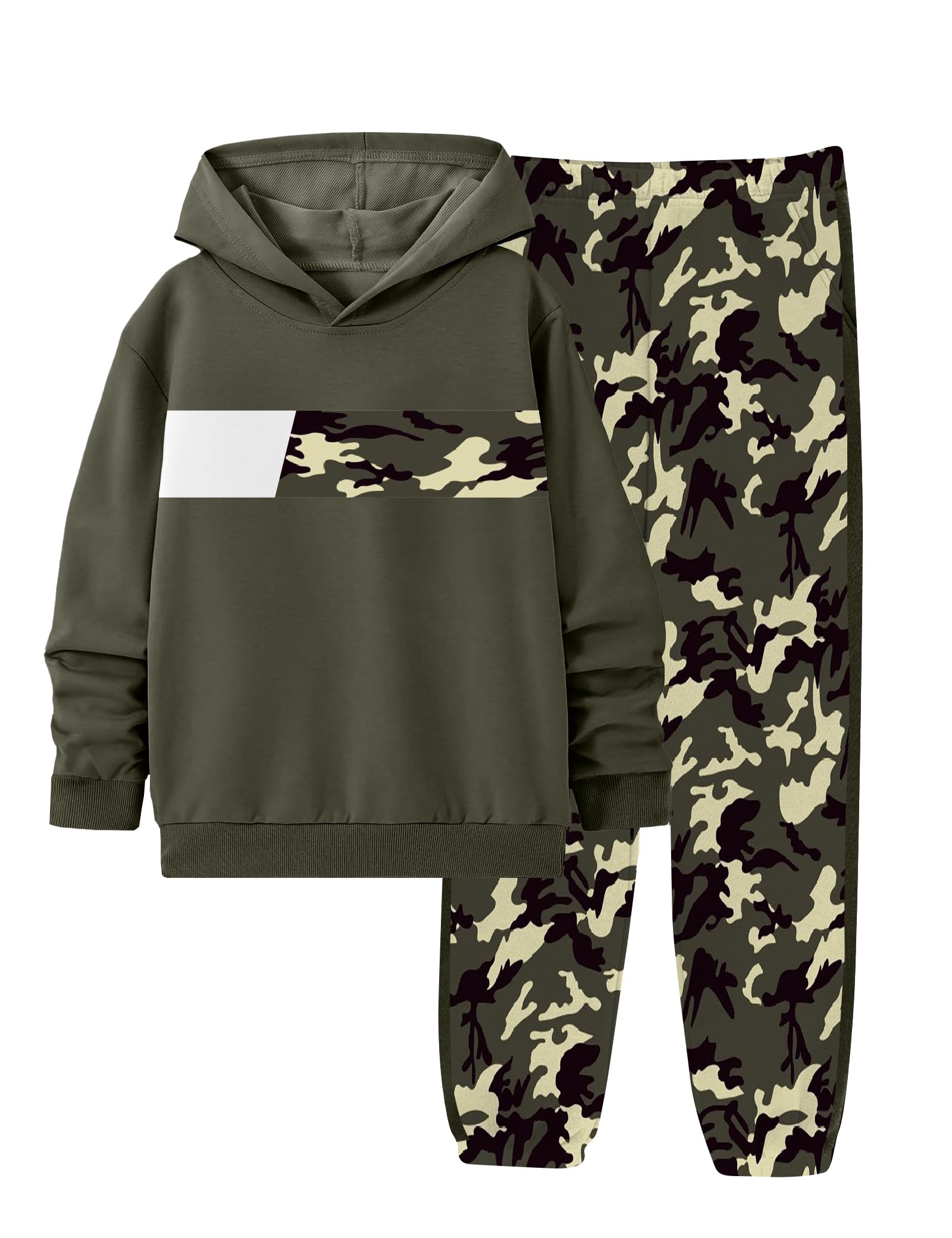 Boys Clothes Boy Outfits 2-Piece Long Sleeve Hoodie and Camouflage Pants Boys Fall Winter Clothes for 6-16 Years