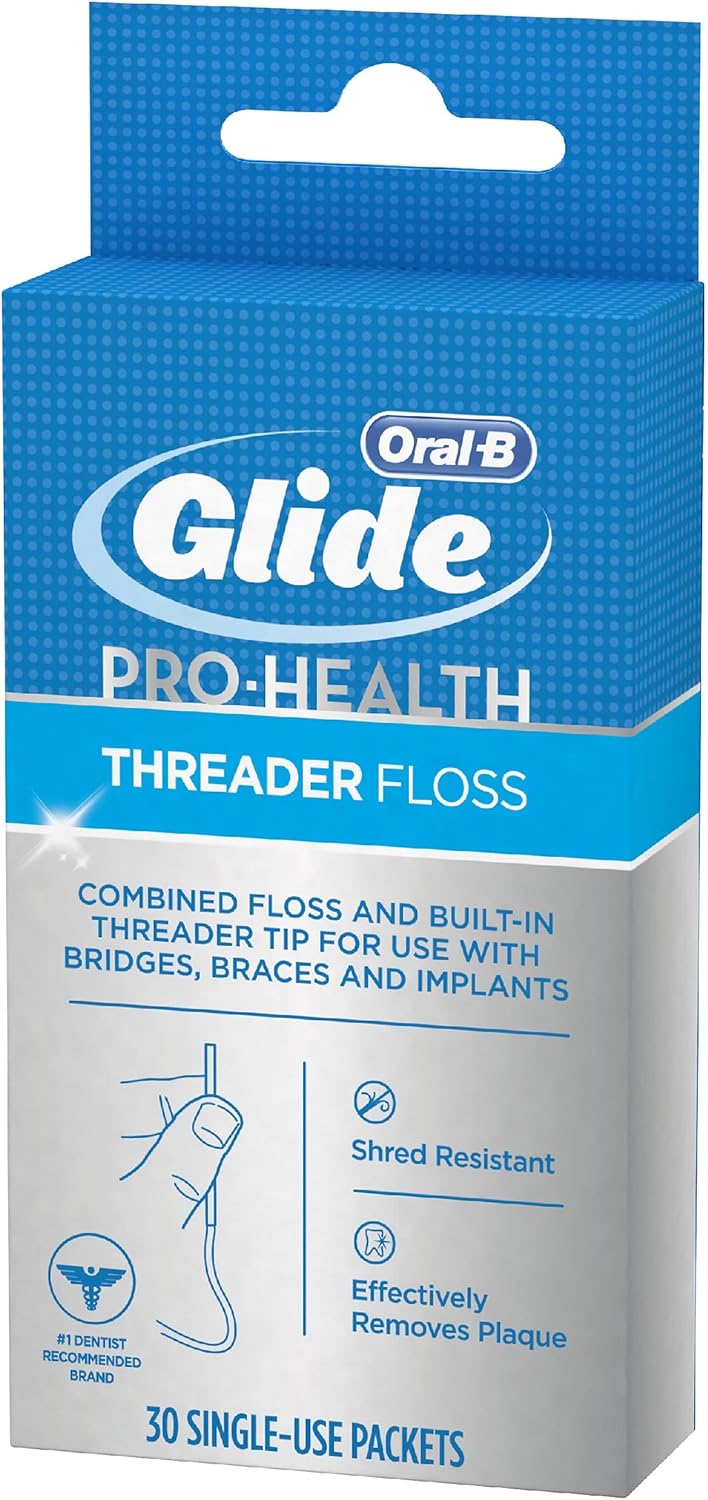 Glide Threader Floss, 30-Count Boxes of Single-Use Packets (Pack of 4)