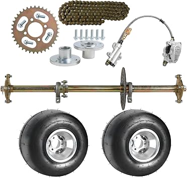 Complete Kit of 32" Live Axle w/Sprocket +11x7.10-5 Slick Tubeless Tire +132L Chain +Brake Master Cylinder Caliper + 23T 3 Stud Wheel Hubs for 150cc-250cc Dirt Bike Quad Trike Drift Go Kart