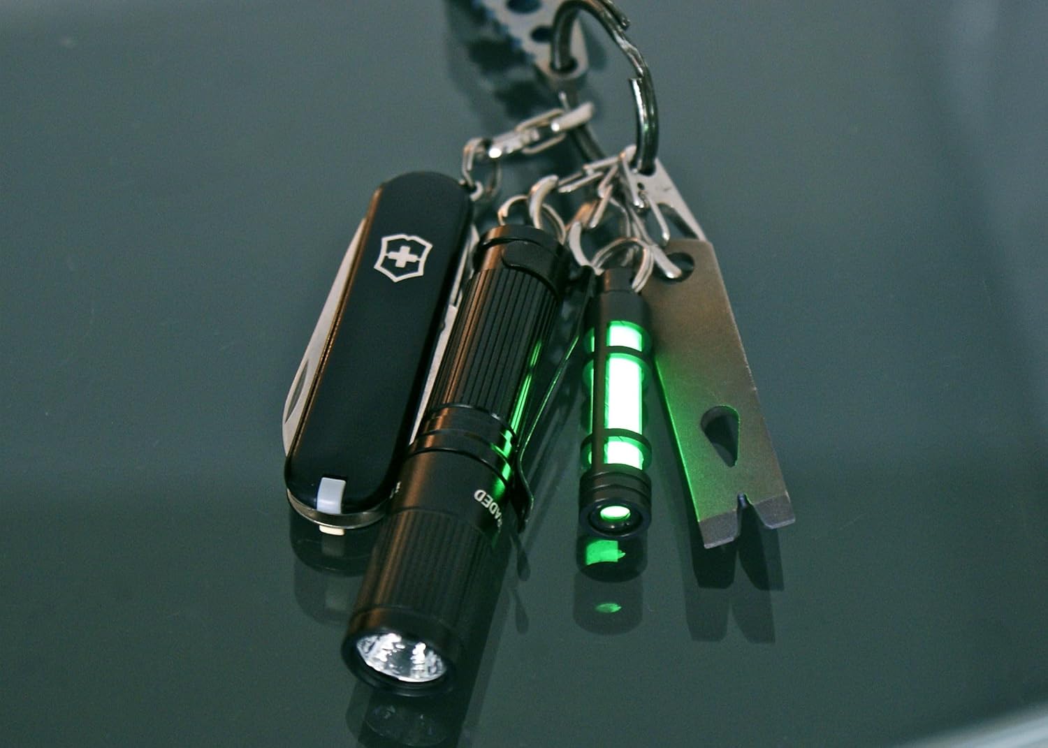 TEC Accessories - Embrite Glow Fob - Anodized Aluminum - Green Embrite Glow Pellet - Key Fob - Glow Sticks - Gifts for Men