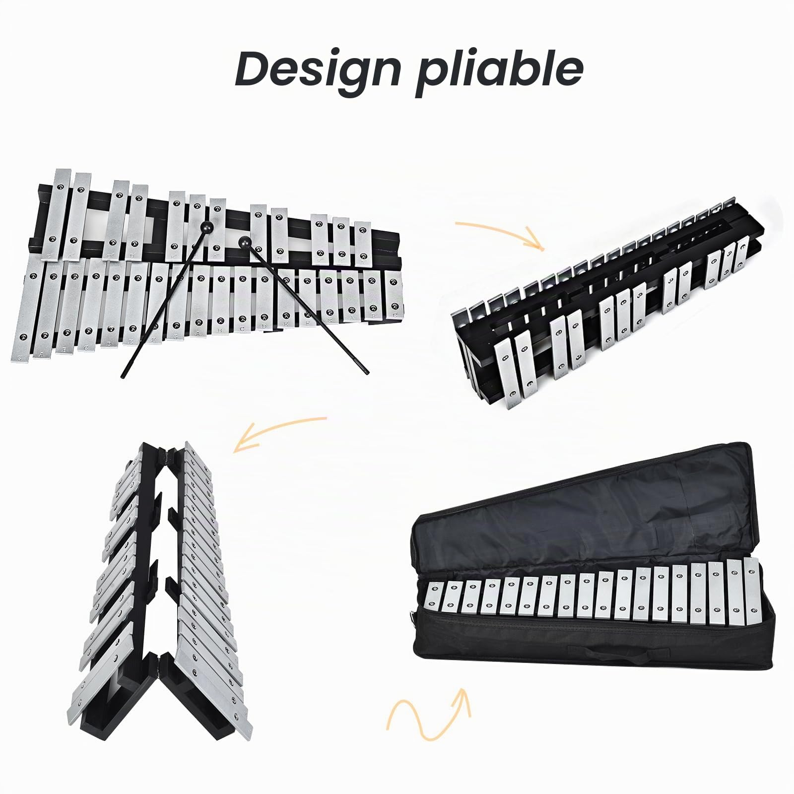 KOMFOTTEU Xylophone de 30 notes, instrument de percussion avec touches en aluminium et 2 maillets, carillon enfant avec sac de transport, instrument de musique pour enfants et adultes