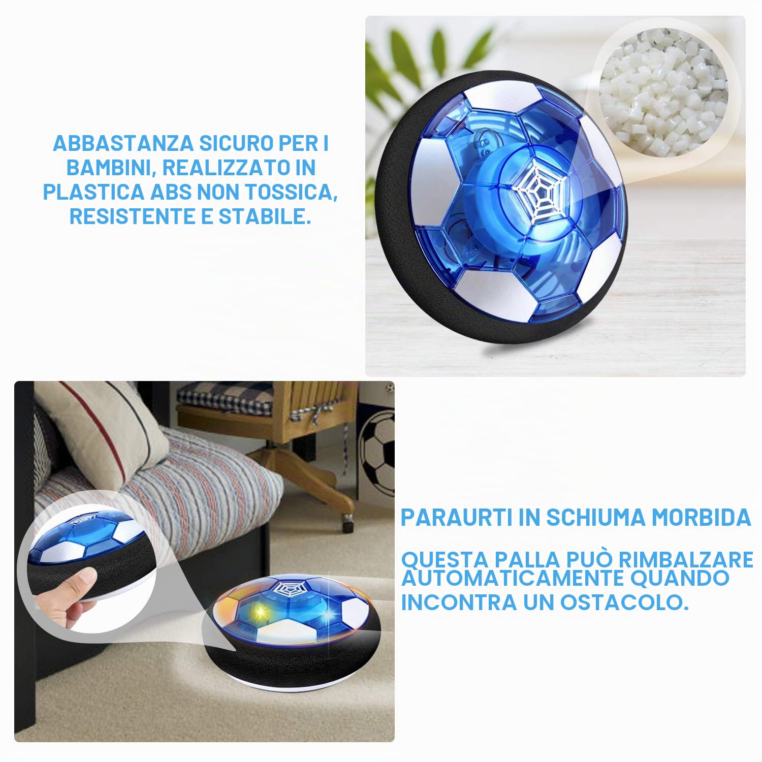SUNACE Pallone Calcio Fluttuante – Air Power con 2 Porte Floating Air Soccer con Luce a LED Interno All'aperto Giochi Compleanno Natale Regali per Bambini