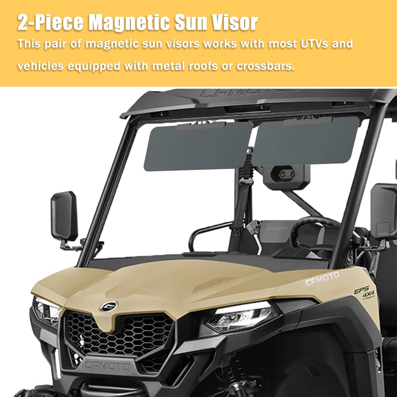 2-Pack Magnetic Sun Visor for UTV & Golf Cart, Polarized Anti-Glare Adjustable Sunshade, Tool-Free Fit for Polaris Ranger/Defender, Can-Am, Uforce 1000, EZGO with Metal Roof/Crossbars