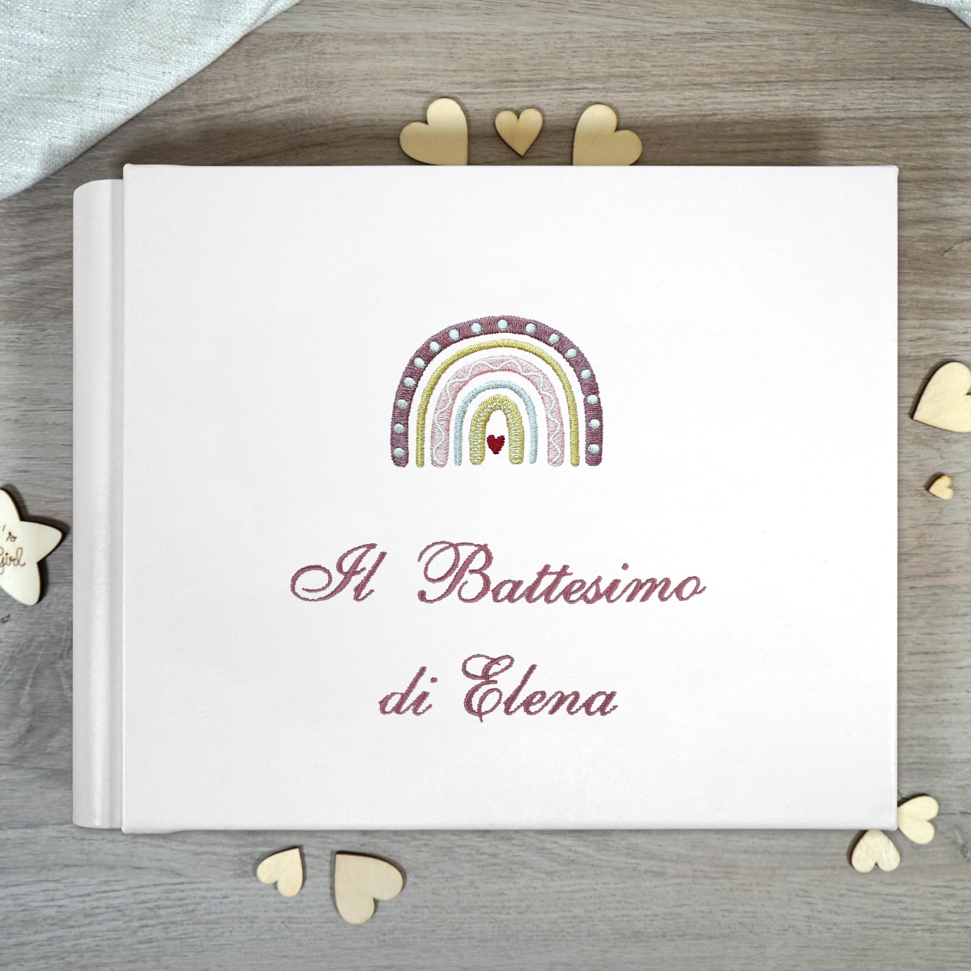 Album photo de mariage – Album avec couverture brodée personnalisée – Format 25x30 cm – Album DIY pour photos – 60 pages avec papier de soie (Faux Cuir, 30x25 60 pages)