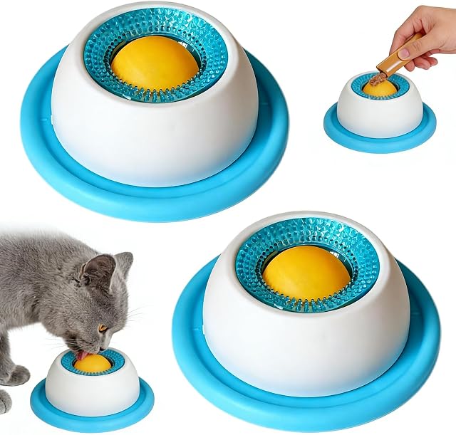 LoNinLoAn 2Pcs Dog Cat Licking Bowl, Multi-Pet Lick Mat Bowl with Rotating Ball
