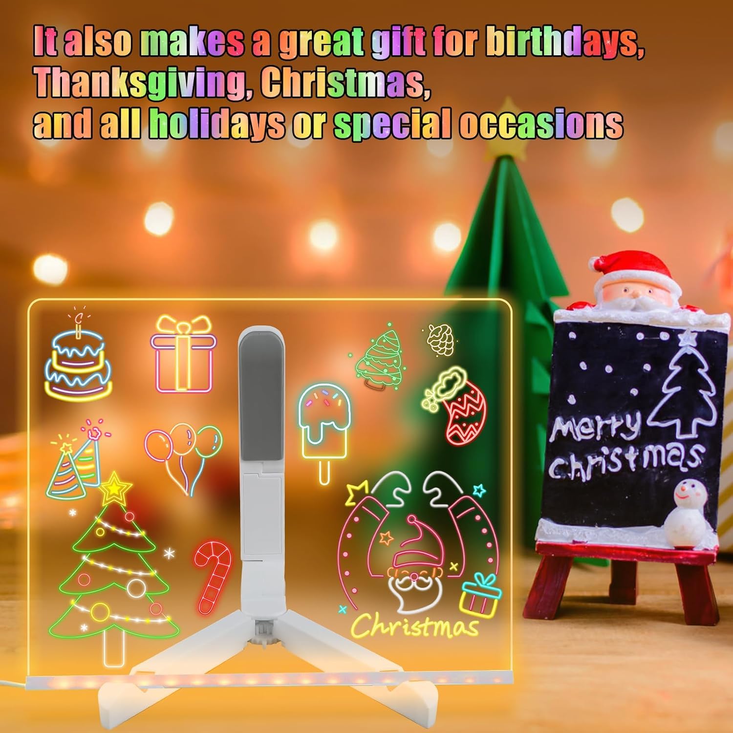 Con Soporte Ajustable,Tablero De Notas Led De Con Colores, Tablero Acrílico Luminoso Con Mensaje Led, Tablero De Escritura Luminoso Transparente, Limpiable, Bloc De Notas (L)