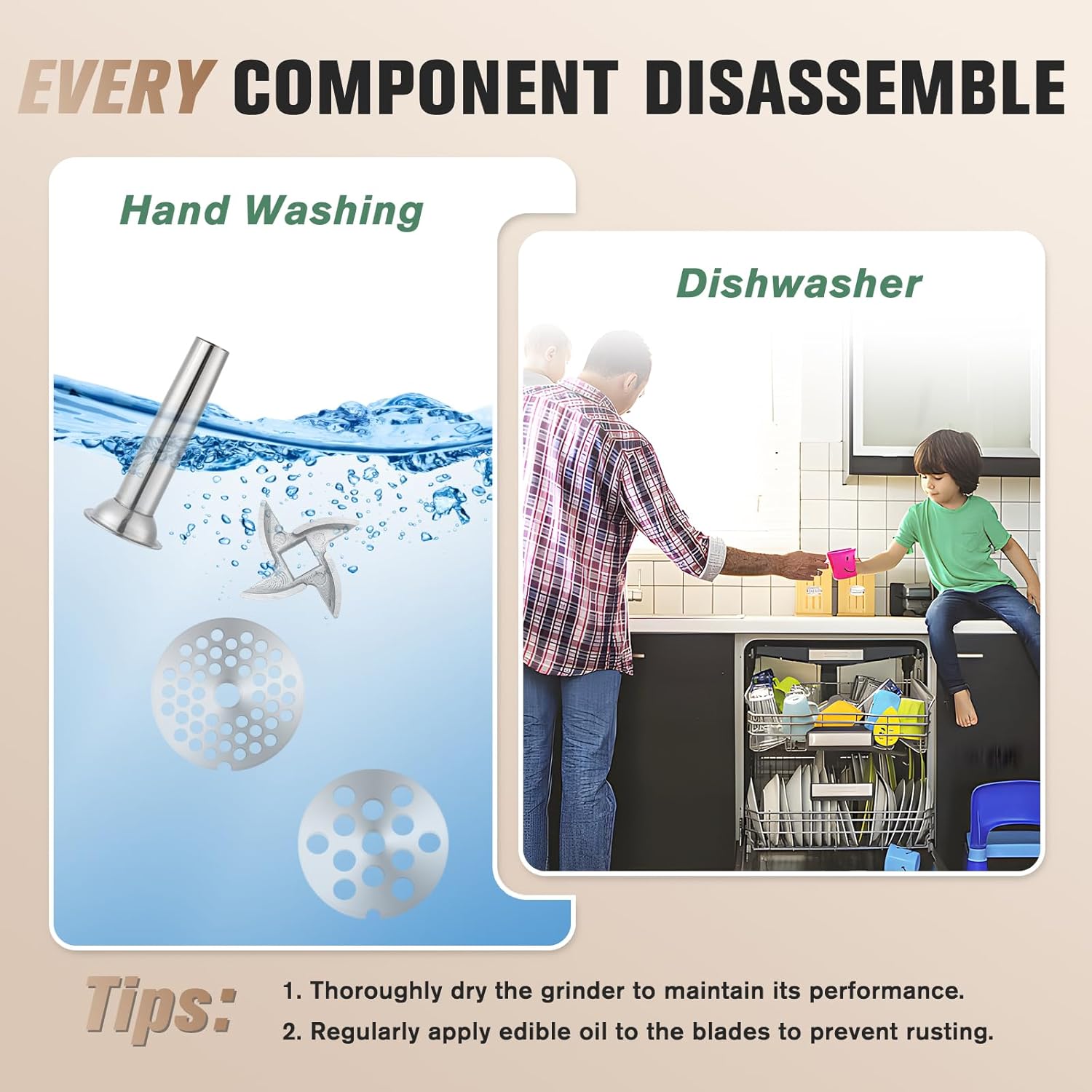 Huanyu 8s Manual Meat Grinder Sausage Stuffer Filler Stainless Steel Meat Processor and Huanyu HZ8 Meat Grinder Manual Stainless Steel Meat Mincer Bundle