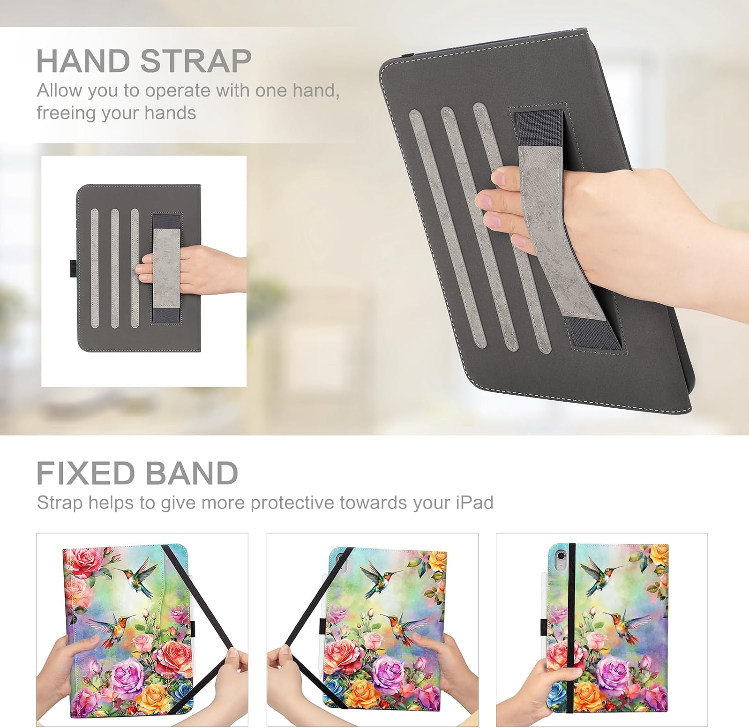 Lokigo New for iPad 11th Generation Case 11-inch (A16) 2025, iPad 10th Generation Case 2022 10.9 inch, iPad Cover 10th Generation with Pencil Holder, Hand Strap, Auto Wake/Sleep, Hummingbird