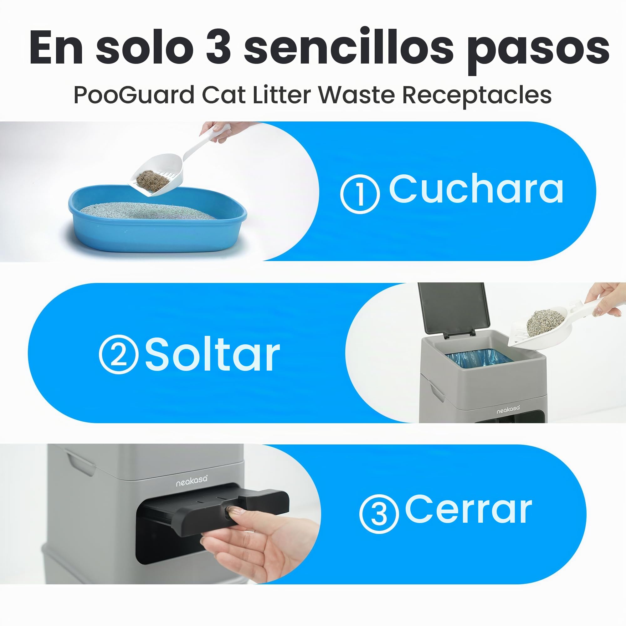 Neakasa PooGuard - Cubo de basura de 9.2 L para arena de gatos, desechos de perros y pañales, con ventana de visualización, apertura más amplia y bolsa de repuesto de 4 meses (gris)