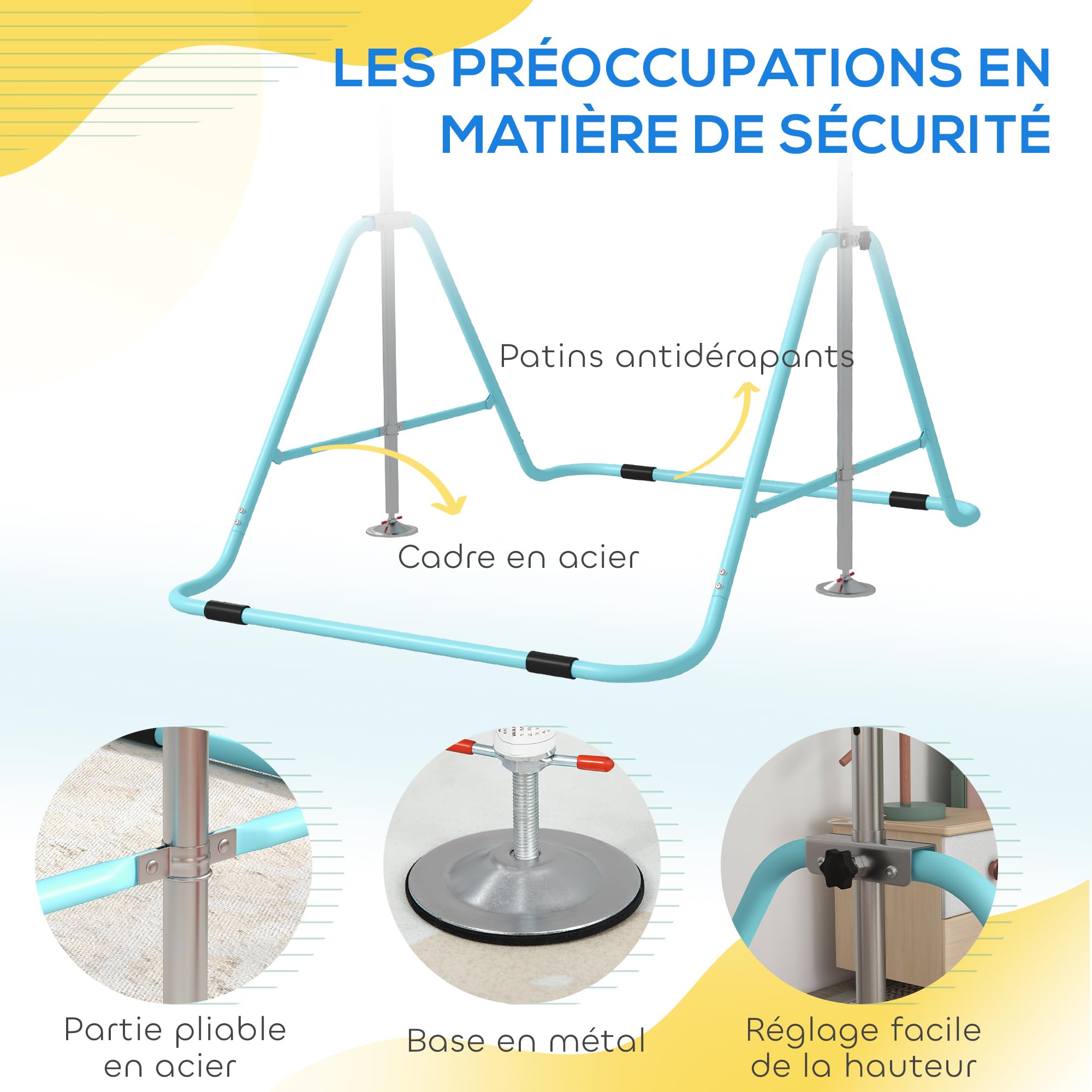 HOMCOM Barre Fixe de Gymnastique pour Enfants Pliante - Hauteur réglable de 88 à 128 cm - avec Base Triangulaire en Acier