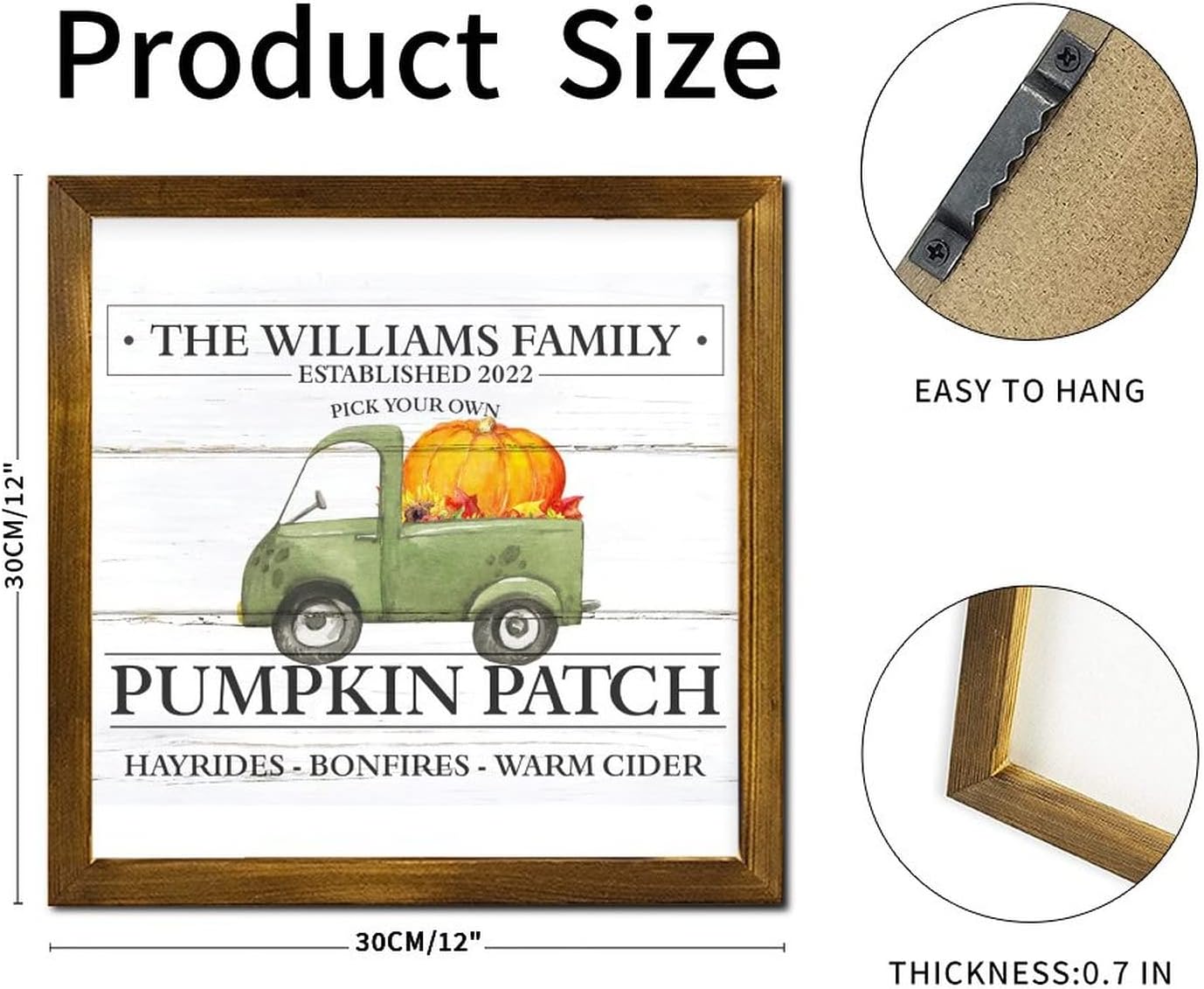 Personalized Name Pumpkin Patch Green Truck Wood Framed Signs Maple Leaves Wall Sign Farmhouse Autumn Harvest Wood Hanging Wall Art Decor for Front Door Entryway Porch Bar Pub Party 12x12 inch