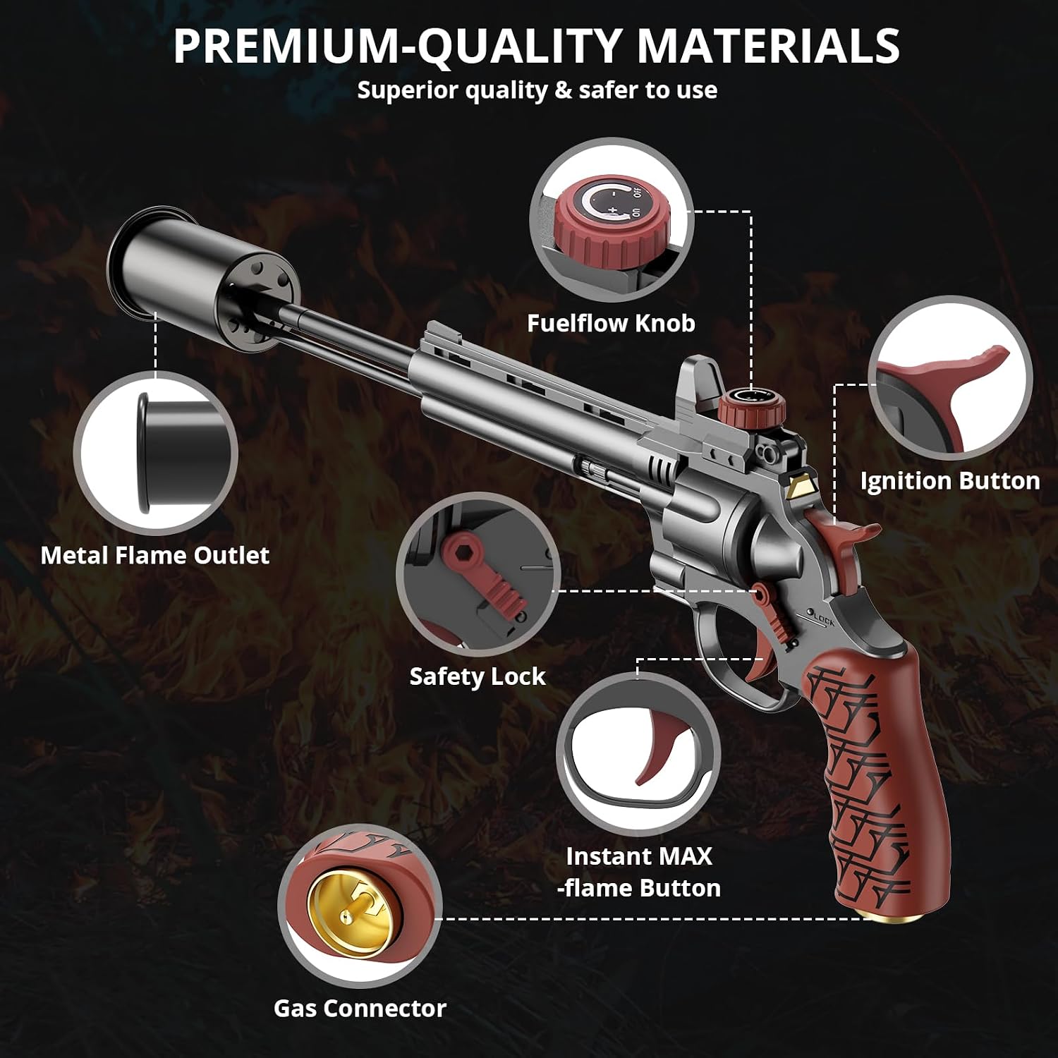 Propane Torch Gun with One-Touch Max-Flame, Adjustable Weed Burner & Cooking Torch with Safety Lock, Powerful Grill Torch for BBQ, Searing, Soldering, Weeding, and Crafts(Tank Not Included)