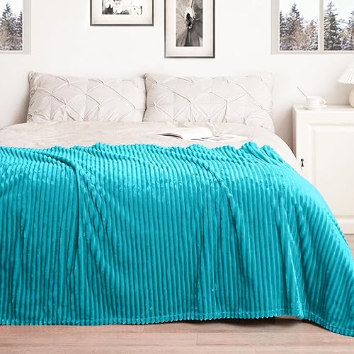 Vista 476 de Vessia Manta de franela de forro polar, 300GSM, acogedora manta a rayas verde salvia para sofá, cama y sofá, cálida y suave, acogedora manta