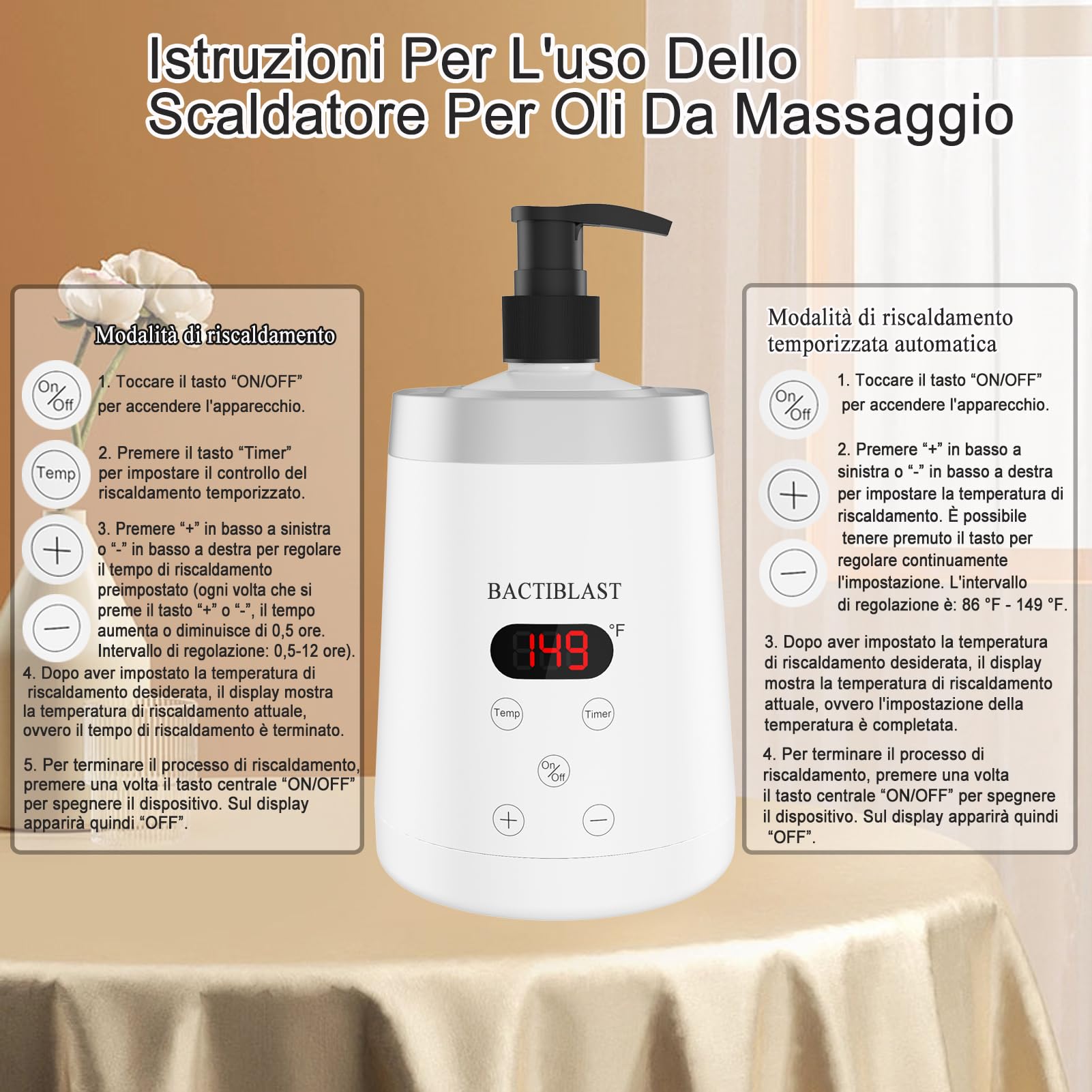 scalda olio da massaggio, scalda olio con due dispenser, Scalda lozioni indicatore a LCD, Scalda oli per massaggi per spa salone per uso domestico (Bianco)