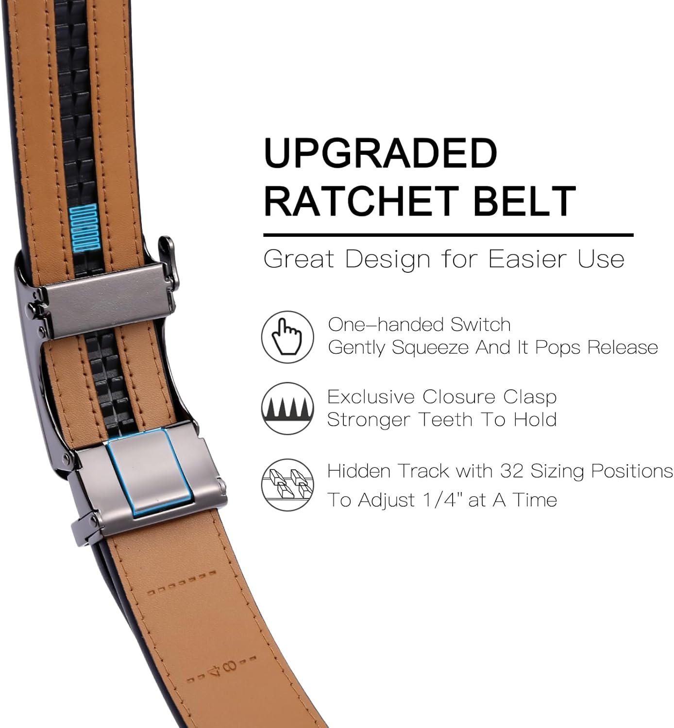 GAEKEAO Mens Belt Leather 1 3/8" - Micro-Adjust Buckle Ratchet Belts for Men Trim to Fit Dress Casual to Formal Gift Boxed - Image 2