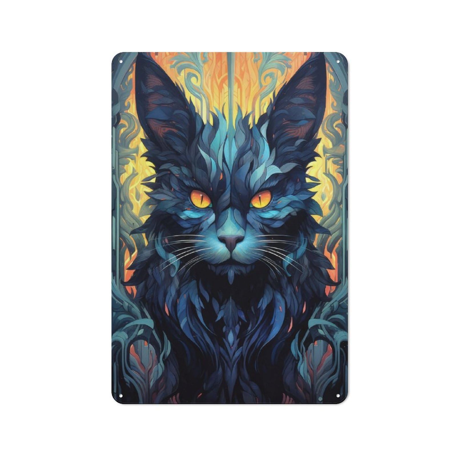 Junmoney Cat Flower Portrait 1 Industrial Metal Wall Sign 30X20cm Featuring Urban Room Decor For Loft, Studio, Office Or Creative Room