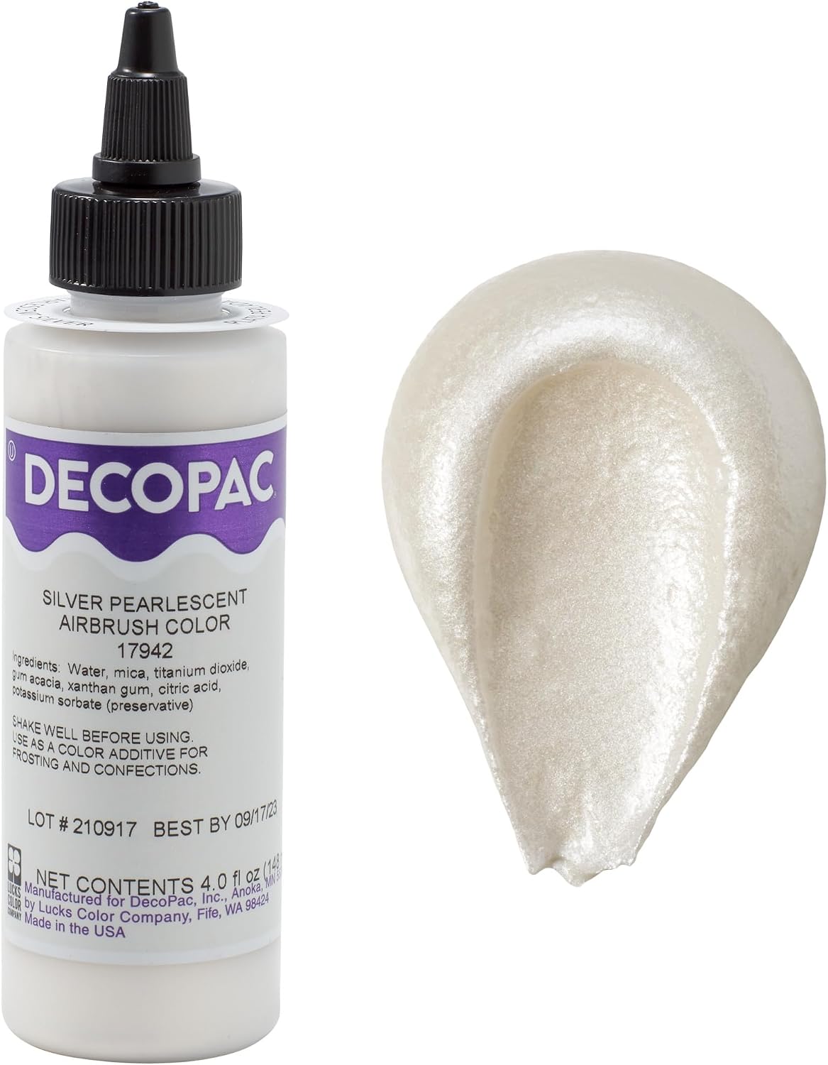 DecoPac Premium Airbrush Color, Pearl Shimmer, Edible Airbrush Paint for Decorating Cakes, Cupcakes, and Cookies, Food Coloring, 4oz