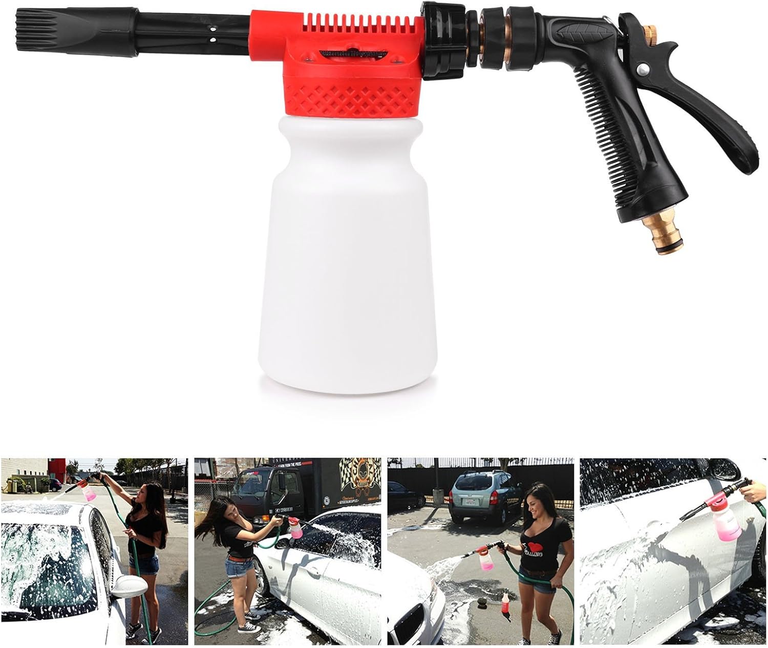 Powstro Car Cleaning Foam Gun Multifunctional Washing Foamaster Gun Water Soap Shampoo Sprayer 900ml for Van Motorcycle Vehicle (Red) : Automotive