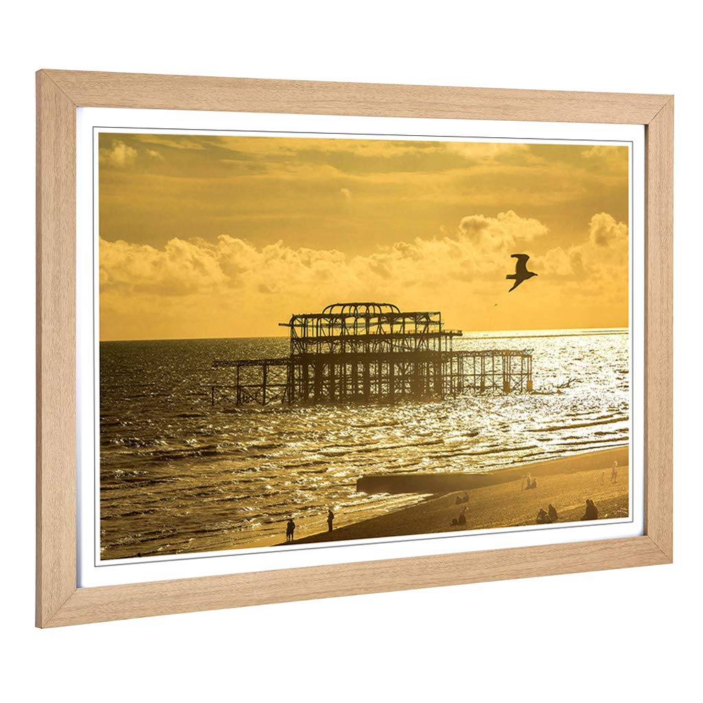 Big Box Art Framed Print of Brighton West Pier Beach Seascape Sunset Design | Wall Art Picture | Home Decor for Kitchen, Living Room, Bedroom, Hallway, Oak, A2 / 24.5x18 Inch / 62x45cm