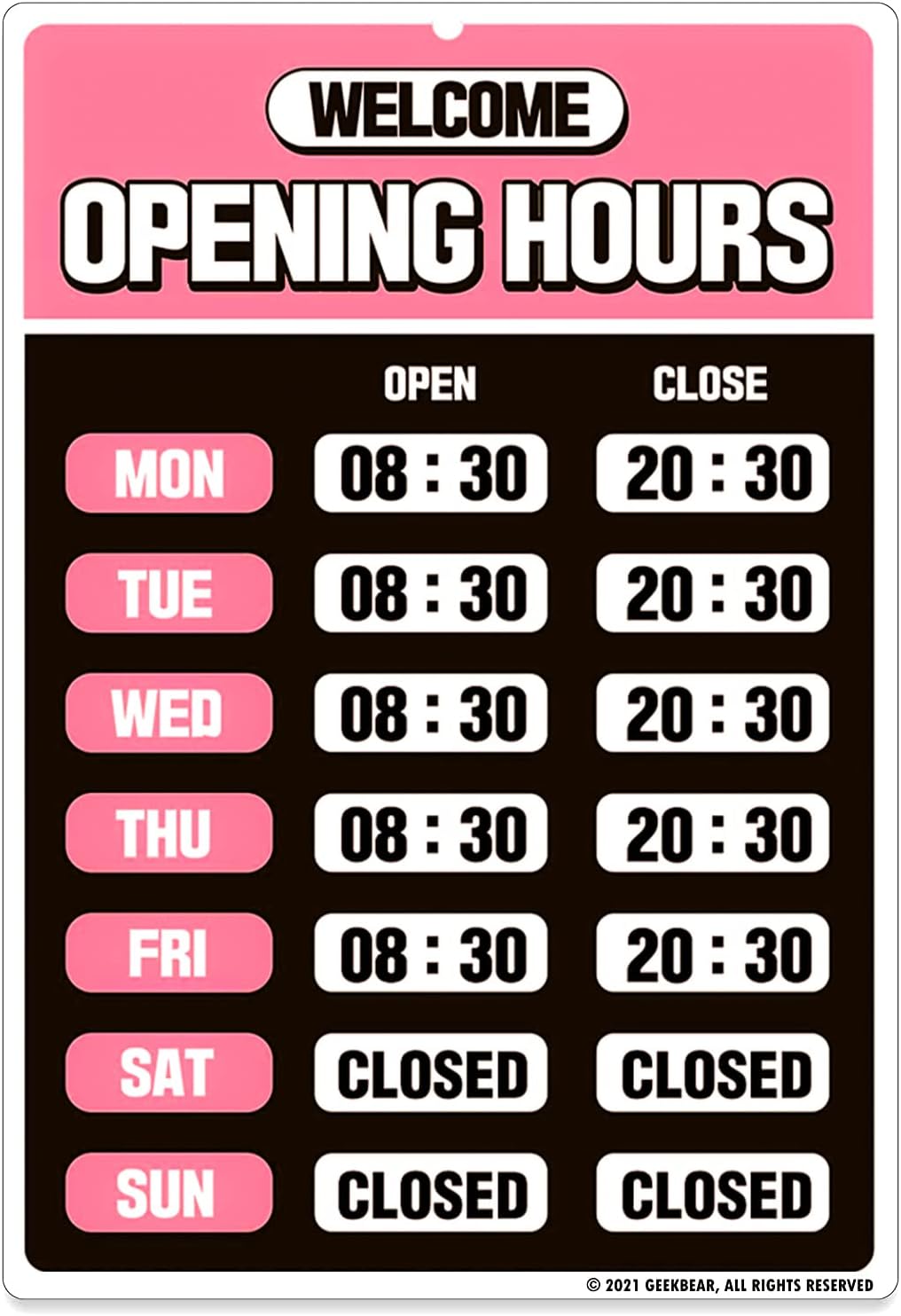 GEEKBEARGEEKBEAR Business Hours Sign Kit for Store Glass Door - PET, 7.9 x 11.9 in (03. Pink)