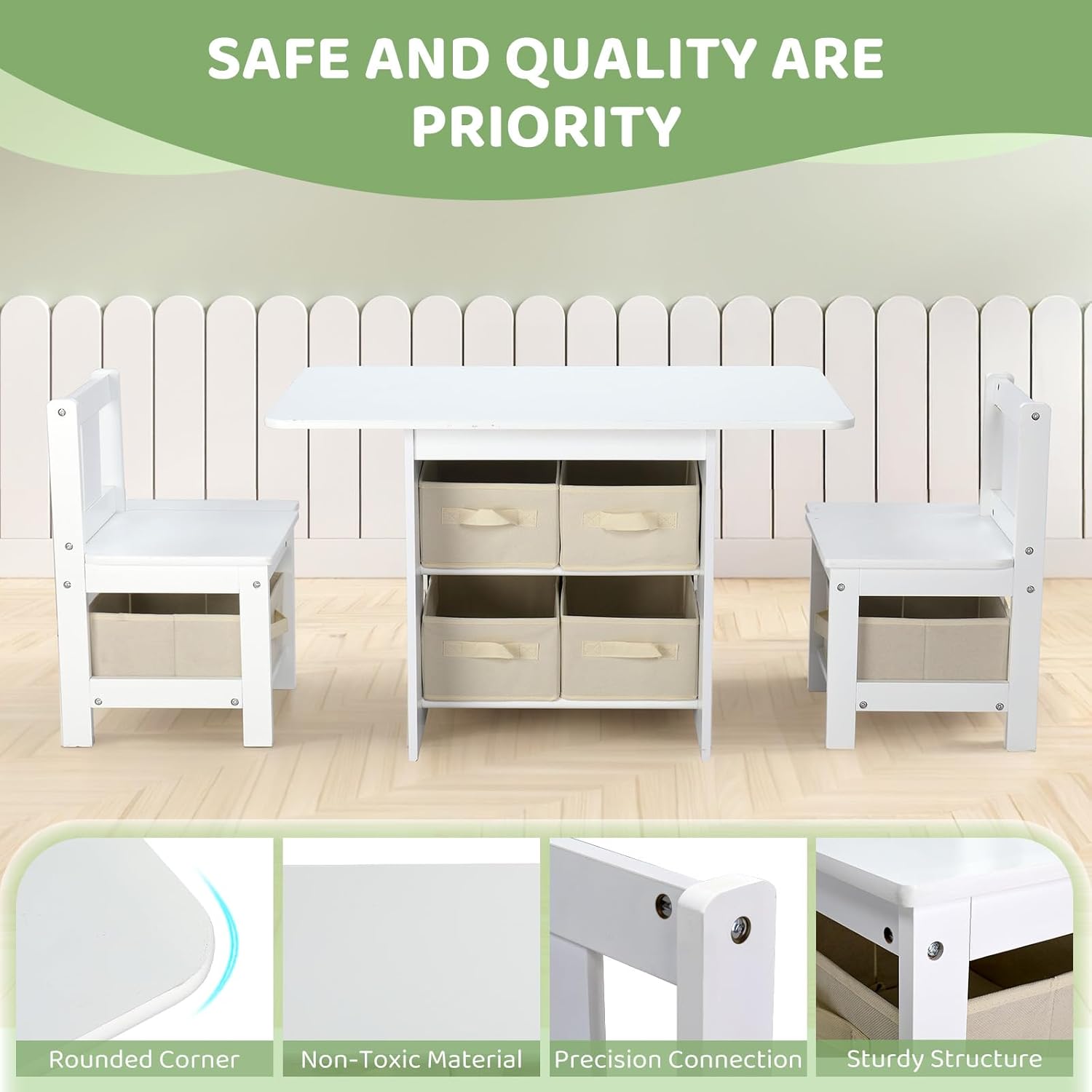 JOYMOR Kids Table and Chairs with Storage, 6 Drawers Toddlers Table and Chair Set- Ideal for 3-8 Years Old, European Grade Wooden Kids Activity Table for Art Crafts and Study (White)