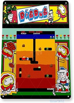 Tinworld Tin Sign Dig-Dug Arcade Shop Game Room Marquee Metal Sign Decor Retro Console A835