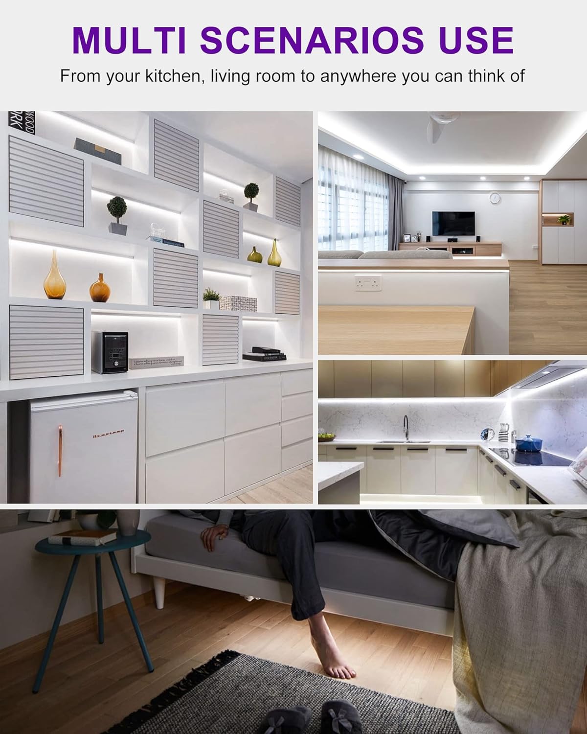 HitLights LED Strip Lights Cool White 5000K, 16.4ft High Density 12V Tape Light, UL-Listed, 600 LEDs, 300Lm/ft, Flexible Dimmable Rope Lights for Bedroom, Kitchen, Cabinet (Power Source Not Included)