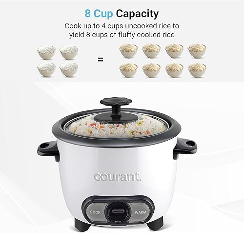 Miniatura 5 de Courant Olla arrocera de 8 tazas (cocida), recipiente antiadherente extraíble, olla arrocera de un solo toque, color blanco