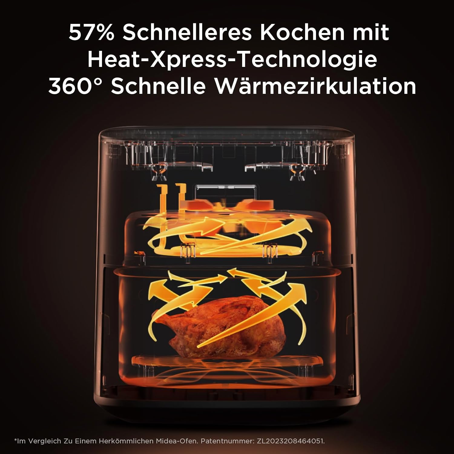 Midea Hot air fryer, capacity 7 litres, HeatXpress technology 90% less oil, energy and time savings with 7 presets, Easy-View window & light, non-stick coating