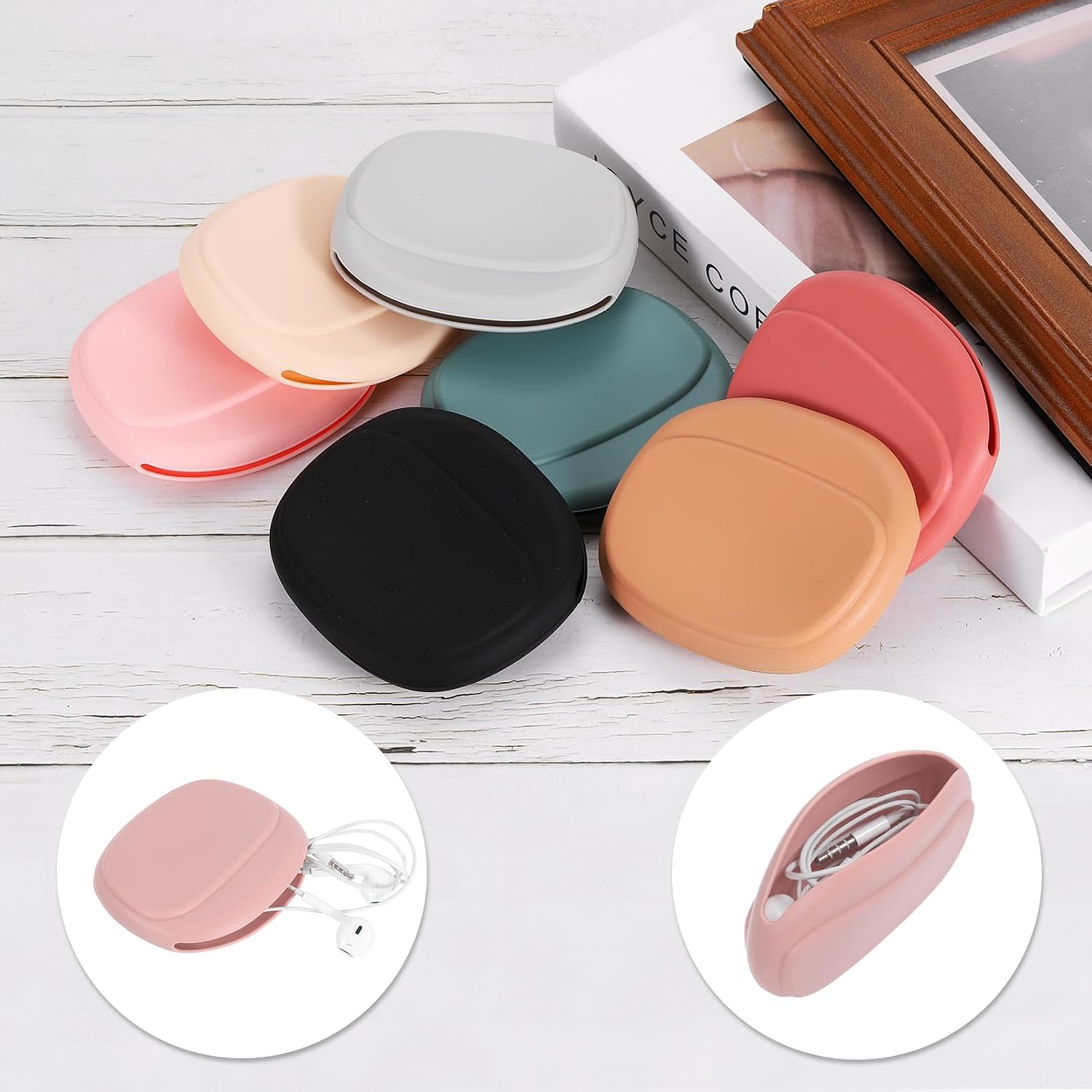 HARFINGTON Earbuds Cases, Wired Earphone Case Holder Organizer, Silicone Ear Buds Case Small for USB Cable, Earphones, Pink image 3