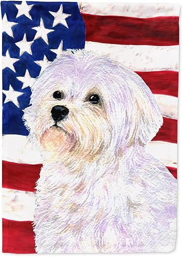 Miniatura 123 de Caroline's Treasures SS4017GF Bandera de Estados Unidos con Bulldog Inglés para jardín, bandera decorativa para patio exterior, patio, parterres,