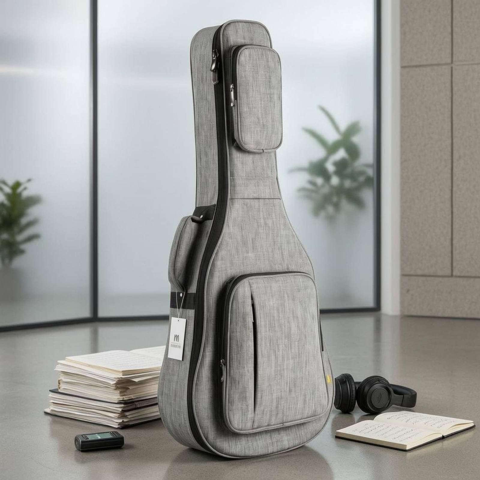 Mochila Funda Guitarra Acolchada Acolchado Grueso Bolsa Transporte Antigolpes Accesorio Musical, Gris, Gris Roca, 40 Pulgadas