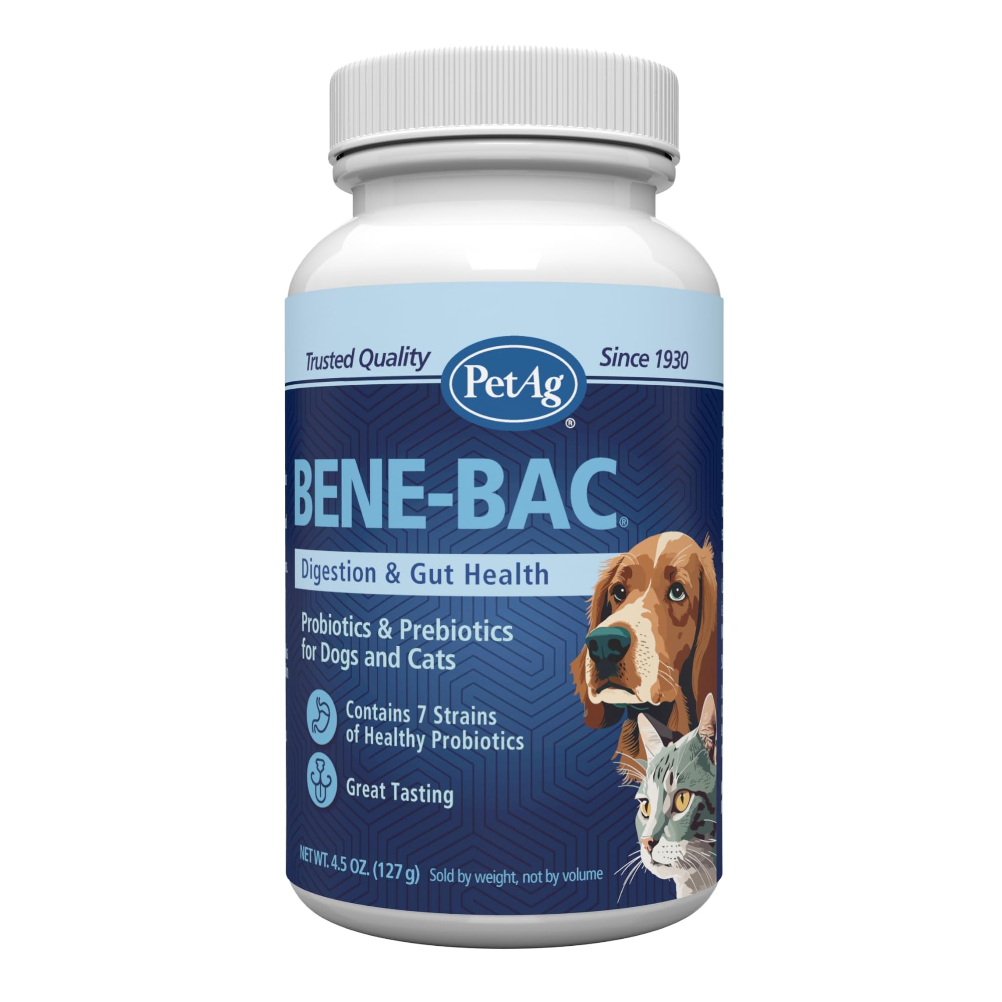 PetAg Bene-Bac - 4.5 oz Powder - FOS & Probiotics for Dogs, Cats, Exotic & Wildlife Mammals