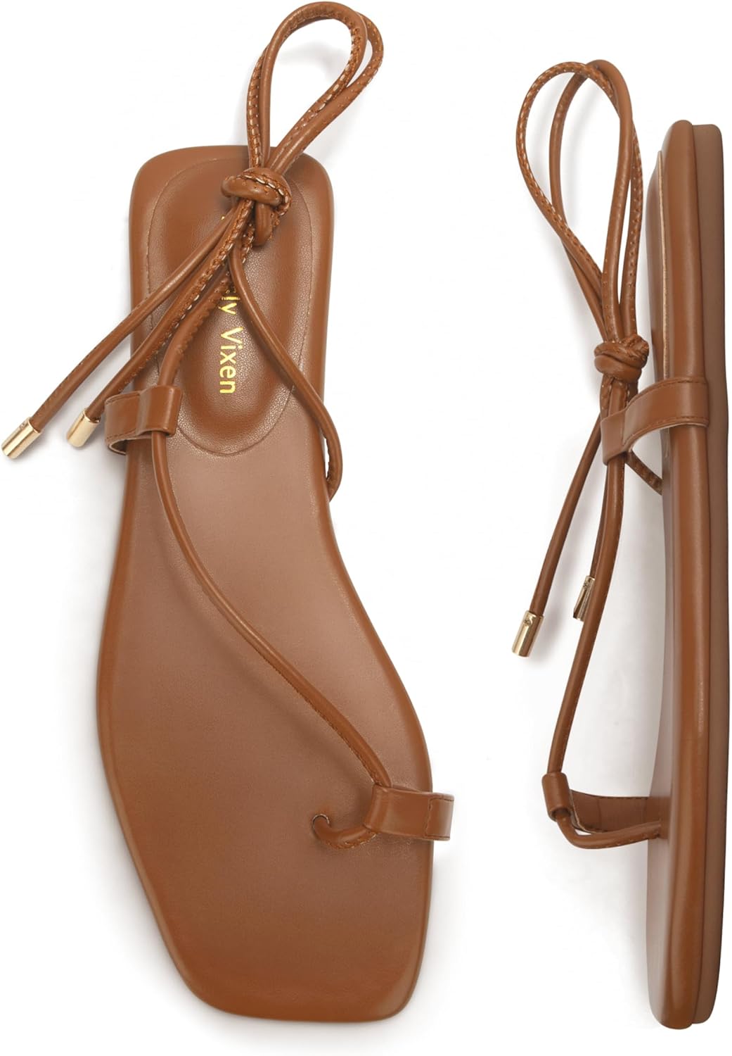 Viciously Vixen Women's Lace Up Sandals Strappy Flats Gladiator Wrap Flip Flop Tie Open Ring Toe Summer Shoes - Image 5