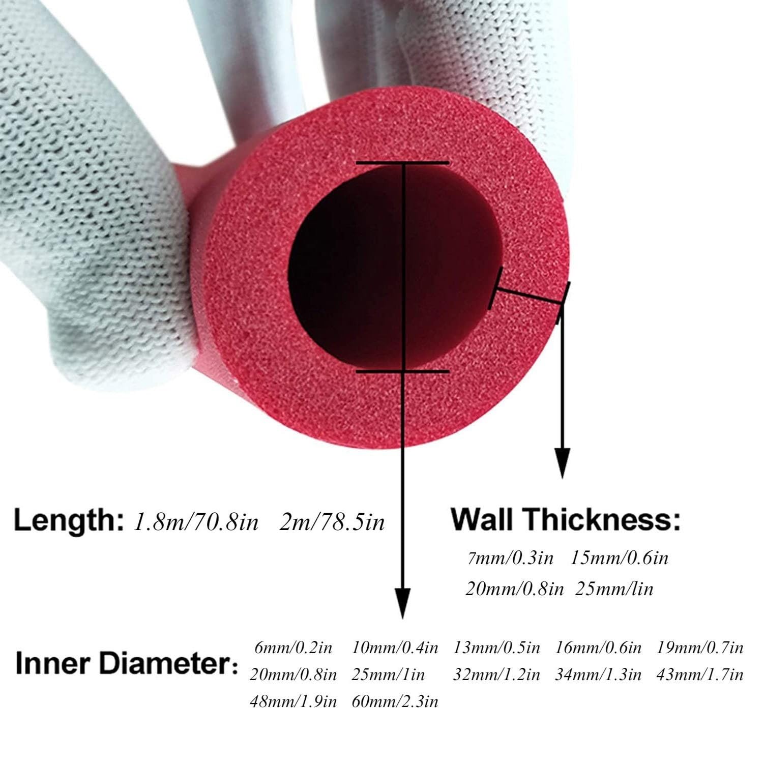 tubo isolante in schiuma, Coperture isolanti for tubi in schiuma for aria condizionata e(Red,20mmx15mmx2m)