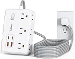 Surge Protector Power Strip 10 Ft Cord, Ultra Thin Flat Extension Cord with 6 Outlets 4 USB Ports(2 USB C), Flat Plug Power Strip, Braided Power Cord for College Dorm Room Essentials