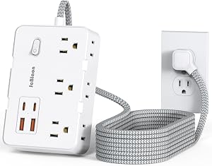 Surge Protector Power Strip 10 Ft Cord, Ultra Thin Flat Extension Cord with 6 Outlets 4 USB Ports(2 USB C), Flat Plug Power Strip, Braided Power Cord for College Dorm Room Essentials