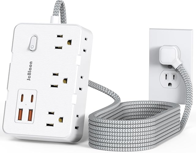 Surge Protector Power Strip 10 Ft Cord, Ultra Thin Flat Extension Cord with 6 Outlets 4 USB Ports(2 USB C), Flat Plug Power Strip, Braided Power Cord for College Dorm Room Essentials