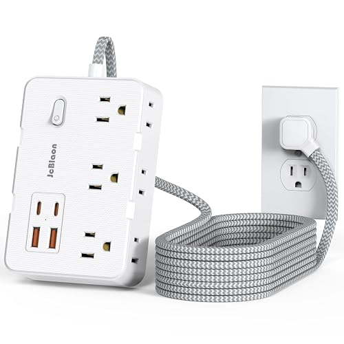 Surge Protector Power Strip 10 Ft Cord, Ultra Thin Flat Extension Cord with 6 Outlets 4 USB Ports(2 USB C), Flat Plug Power Strip, Braided Power Cord for College Dorm Room Essentials