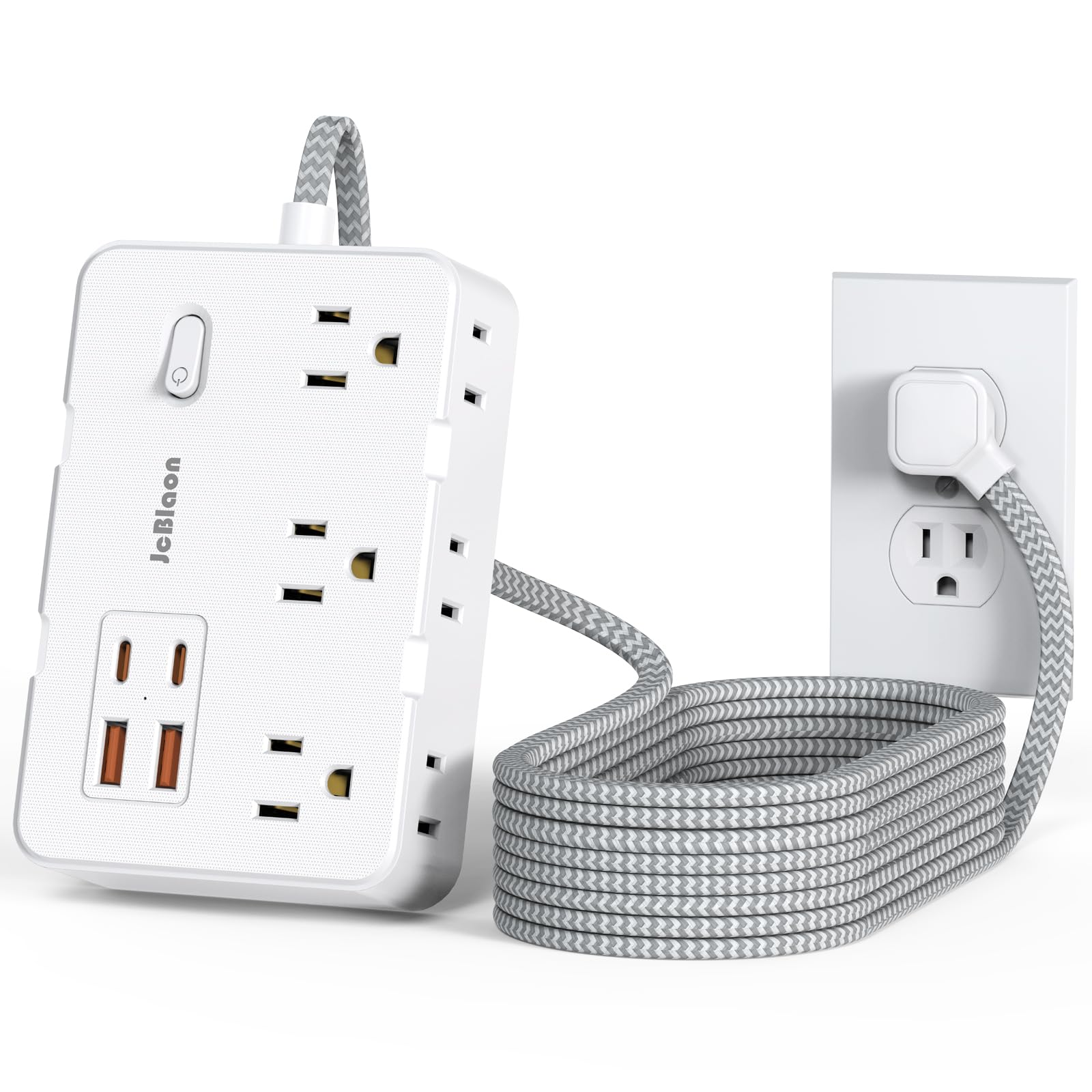 Surge Protector Power Strip 10 Ft Cord, Ultra Thin Flat Extension Cord with 6 Outlets 4 USB Ports(2 USB C), Flat Plug Power Strip, Braided Power Cord