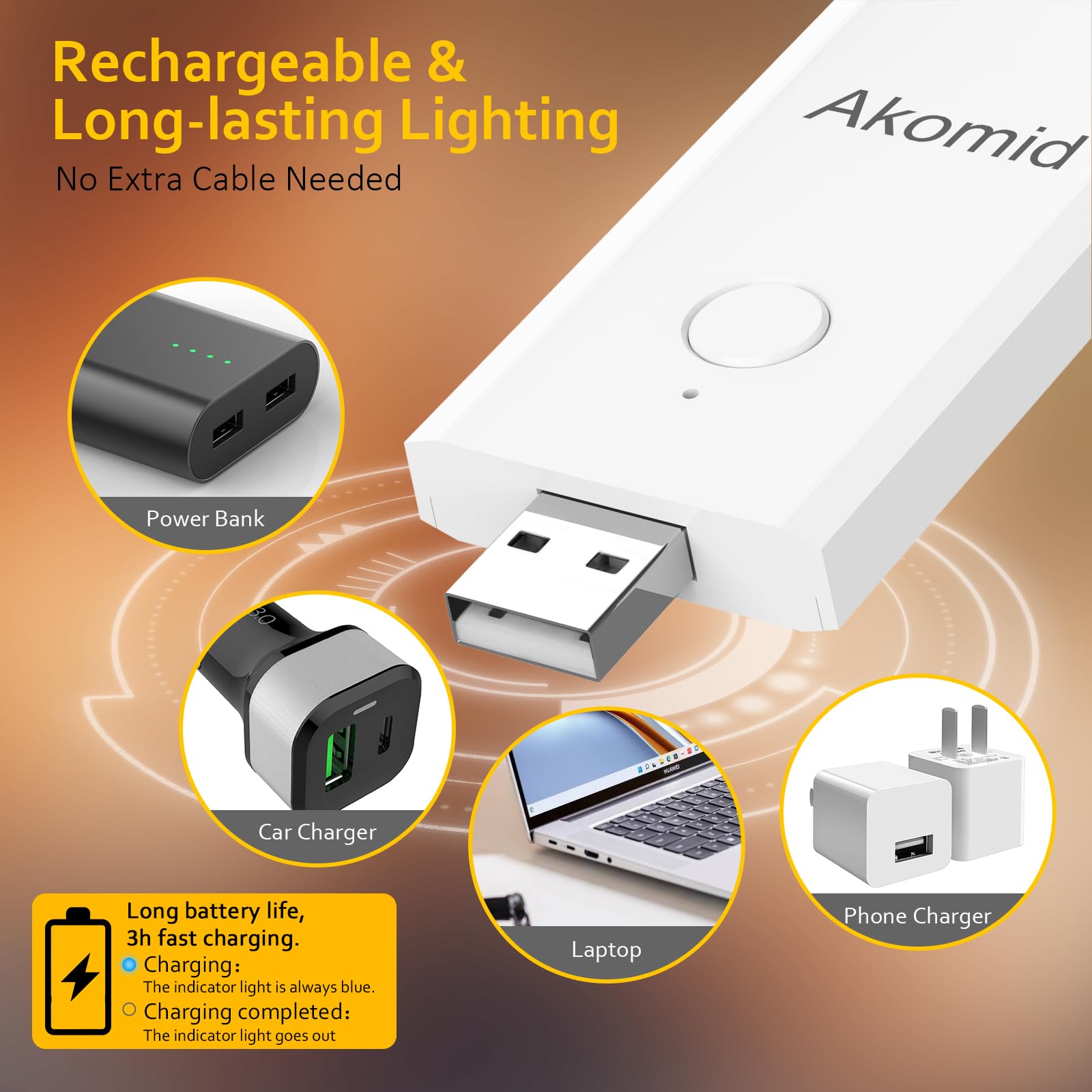Akomid Lampada da lettura ricaricabile tramite USB, luce ambrata per gli occhi, luce da libro per leggere a letto per bambini, segnalibro a 8 LED, luce portatile a clip, oscuramento continuo, bianco