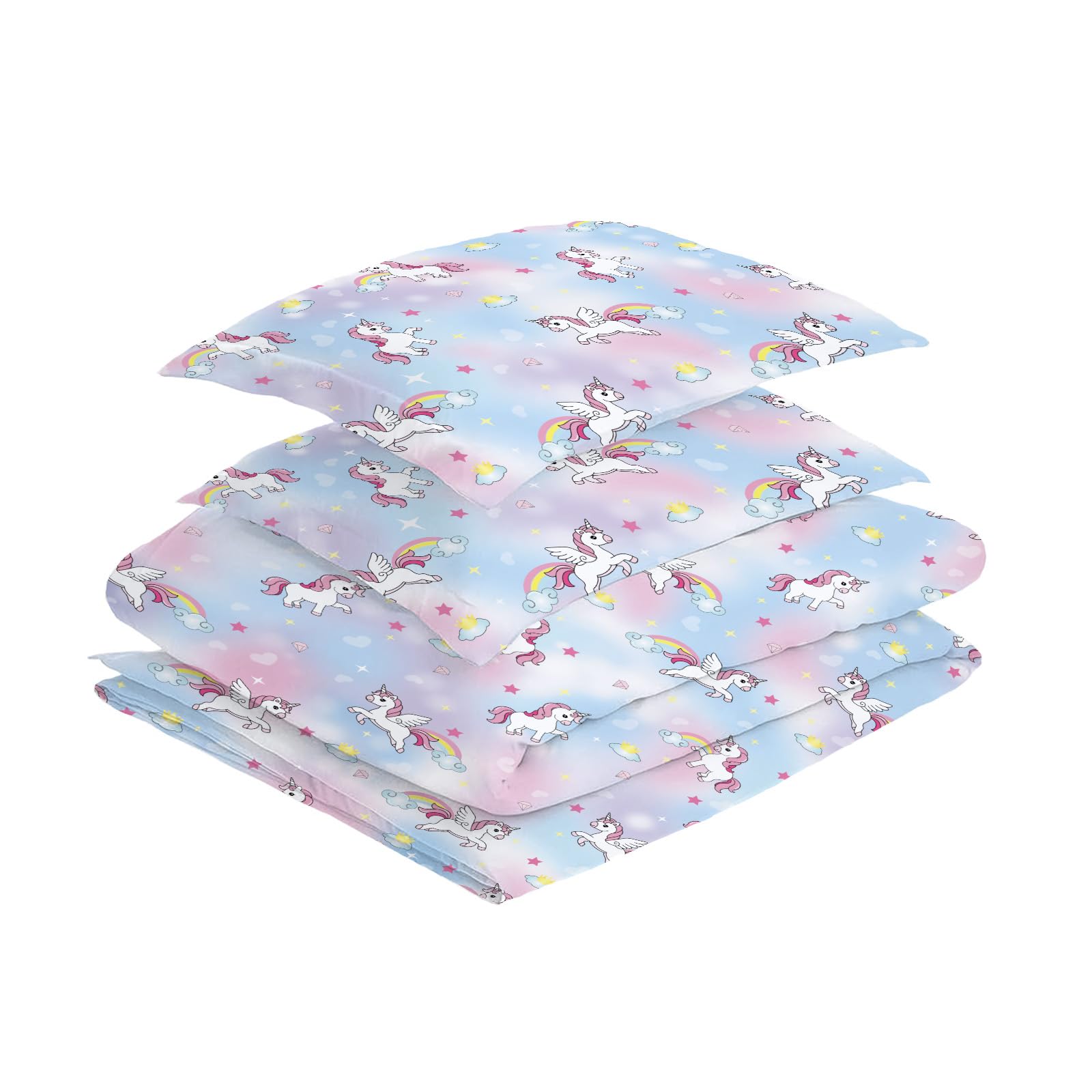 INTOMENG Unicorn Bedding Kids Double Duvet Set for Girls Pink Blue Bedding Quilt Cover Set 200×200cm Microfibre Duvet Covers and 2 Pillowcases 50×75cm 3D Printing Crown Auspicious Cloud Pattern - Image 4
