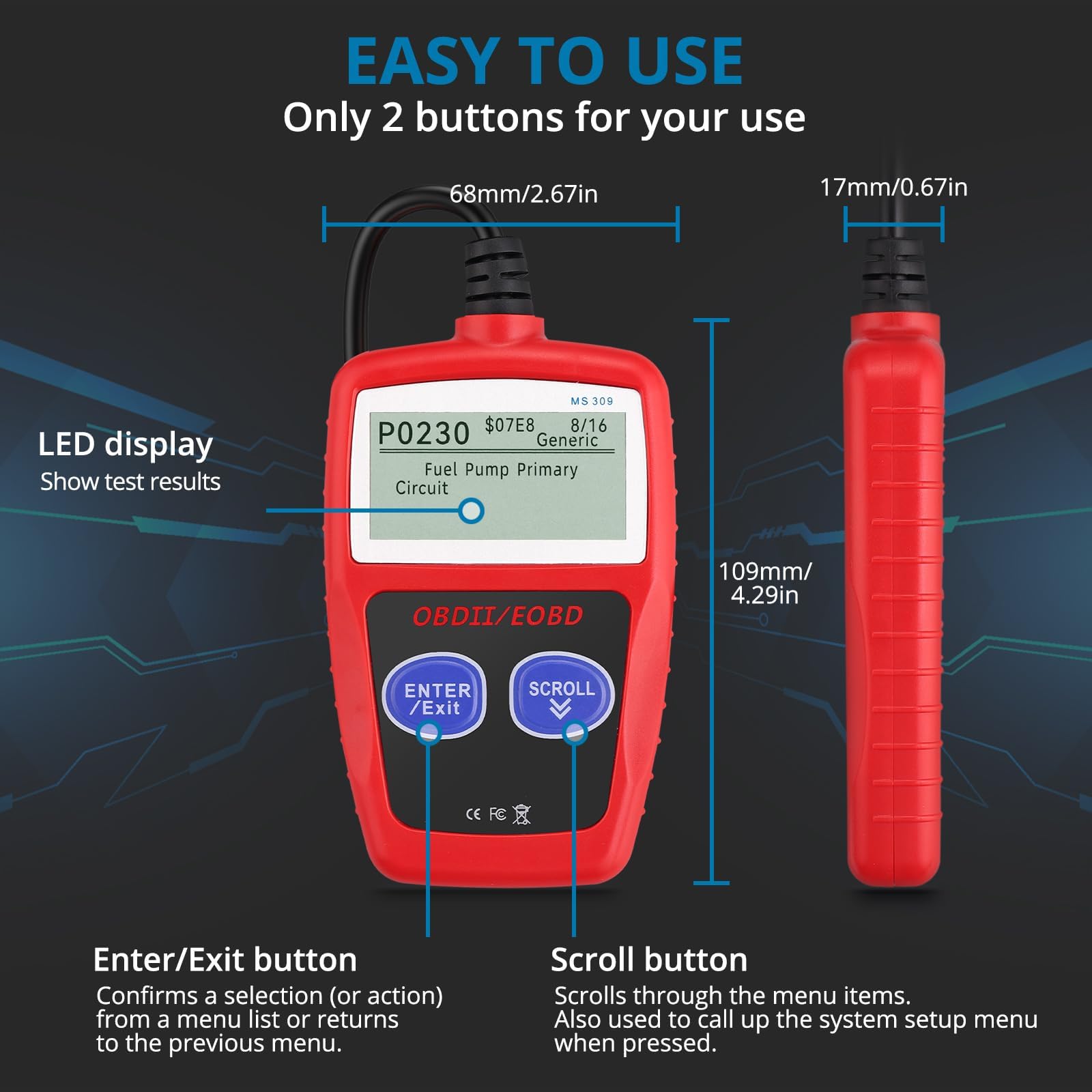AUTOUTLET OBD2 urządzenie diagnostyczne, OBD2/EOBD, skaner kodów błędów z definicją, gotowość I/M i 10 języków, czytnik kodów błędów
