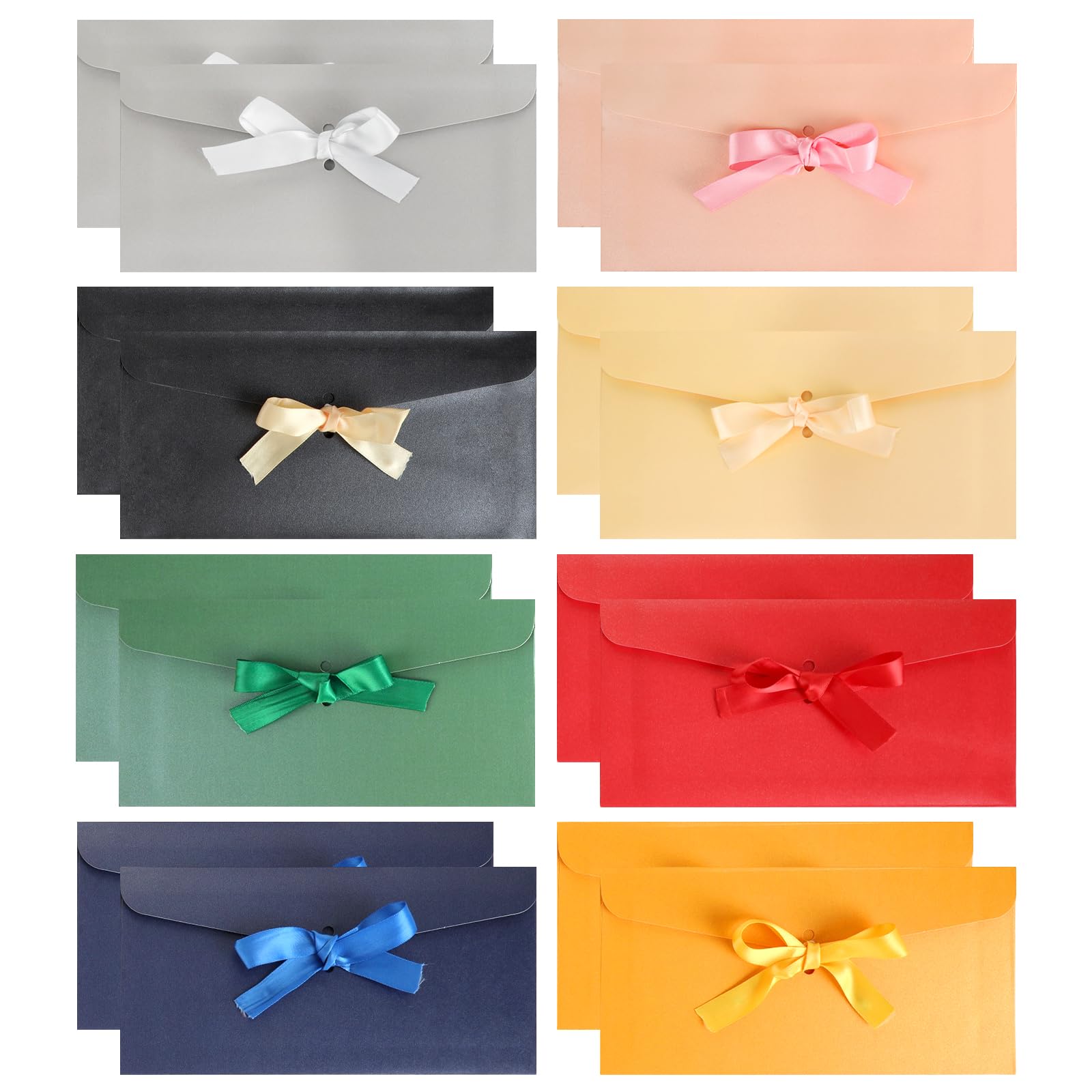 16Pcs Pearlescent Kraft Envelopes with Bow Ribbon, Christmas Gift Envelopes