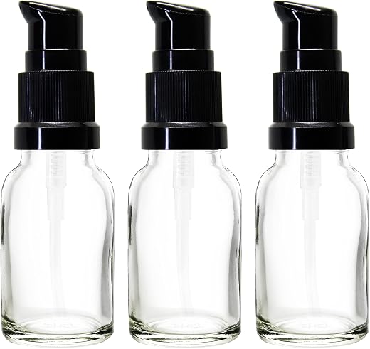 nsb herbals 15 ml Clear/Transparent Round Empty Glass Bottle With Lotion Pump And Black Cap For Essential Oils, Diy Skin C...