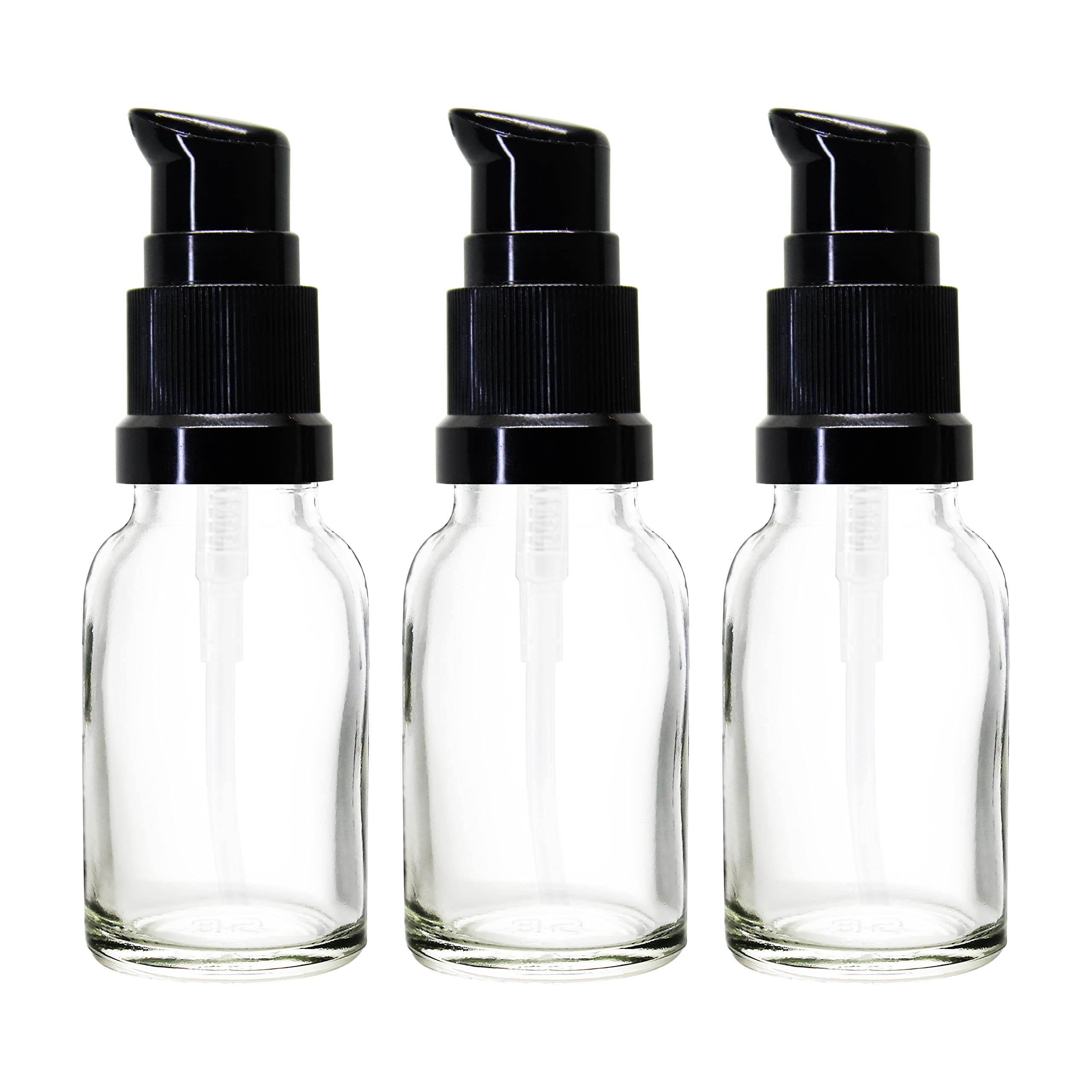 nsb herbals15 ML Clear / Transparent Round Empty Glass Bottle With Lotion Pump & Black Cap For Essential Oils, DIY Skin Care, Cosmetics, Multipurpose Bottle (Pack of 3)