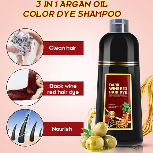 Miniatura 6 de GDRFNP Champú de tinte para el cabello rojo vino oscuro 3 en 1 para cabello gris, ingredientes herbarios, champú para el cabello para mujeres y