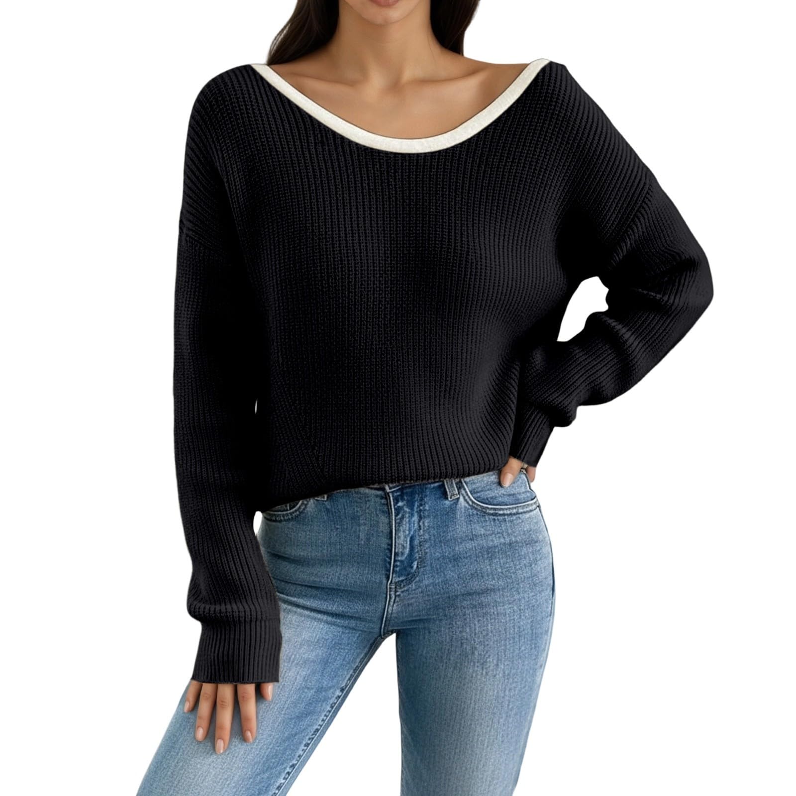 Eleganter Strickpullover für Herbst und Winter mit modischer Schleife am Rücken. Weiches, lässiges Rollkragenoberteil für den Alltag.