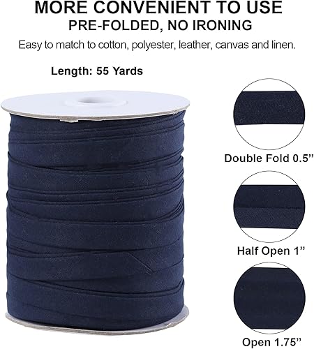 Miniatura 41 de Cinta al bies de doble pliegue de 1 pulgada, cinta de encuadernación bies de doble pliegue de 55 yardas (marrón) y 4 tizas de tela de costura