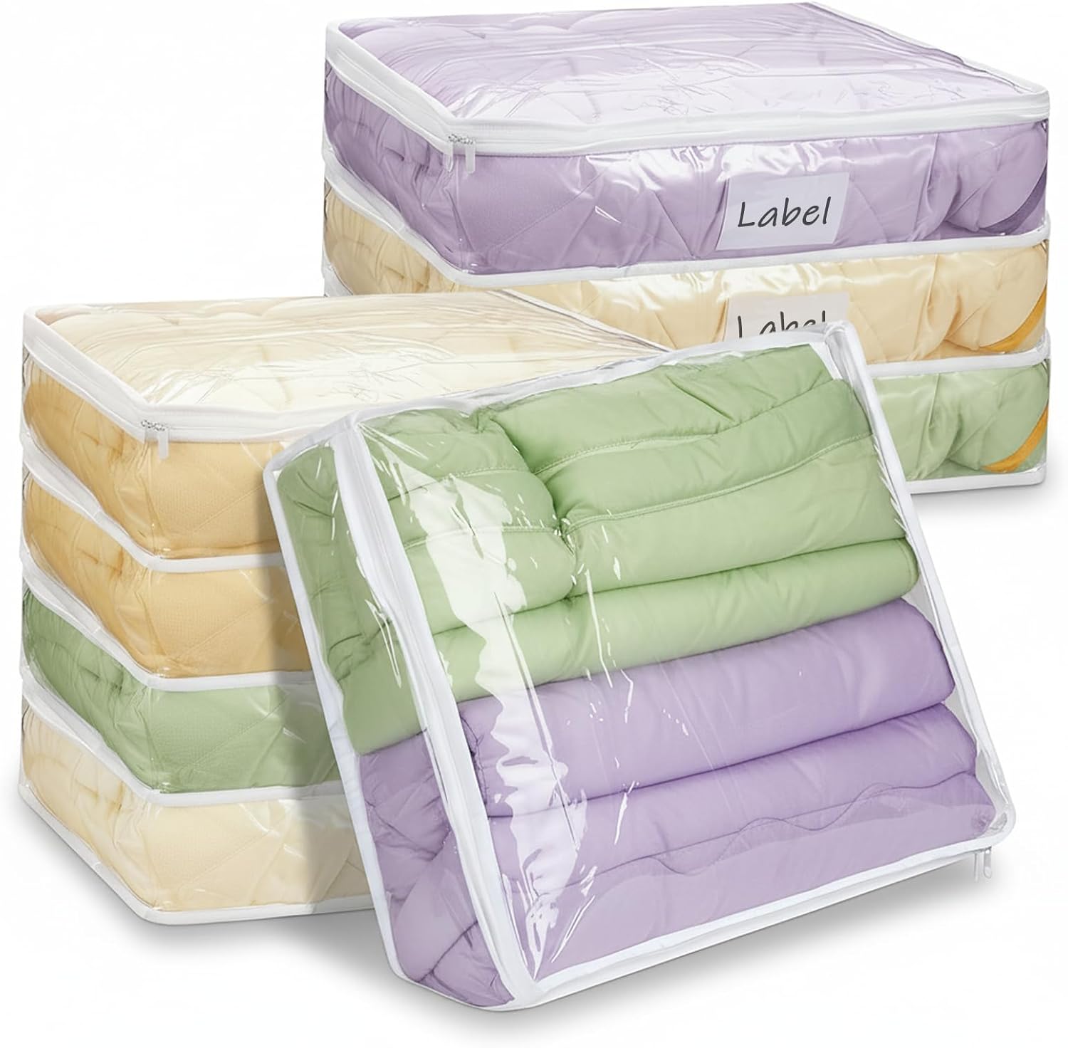 8 Pcs Clear Plastic Storage Bags with Zipper, 16 x 14 x 4 Inch Pvc Sweater Sheet Organizer Waterproof Zippered Clothing Storage Bags for Clothes, Linen, Pillow, Sheets, Blankets